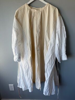 Gasa Japan cotton linen wide Lagenlook artsy snap front robe dress Women’s OS